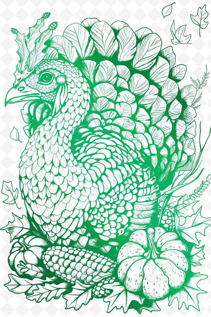 PSD diseño de postales de acción de gracias png con marco de cosecha diseño de estilo arte de contorno escribble decorativo