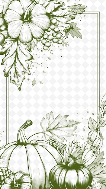 PSD diseño de postales de otoño png con marco de cosecha diseño de estilo decoración artes de contorno escribado decorativo