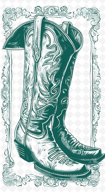 PSD diseño de postales de png country con un marco de botas de vaquero estilo compl contorno artes escribir decorativo