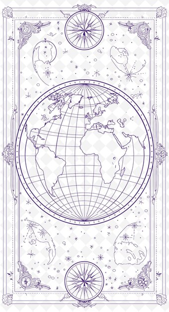 PSD diseño de postales temáticas de viajes png con un marco de globo estilo accom artes de contorno scribble decorativo