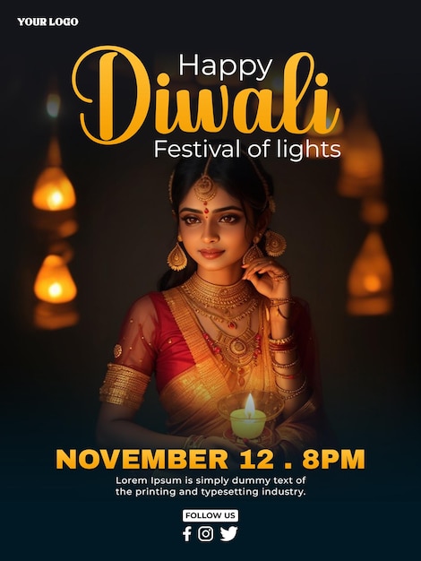 PSD diseño de póster de celebración del festival de diwali de psd