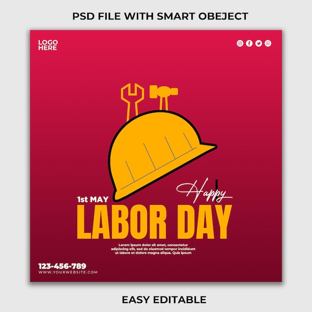 Diseño de póster de Feliz Día del Trabajo con herramientas y casco