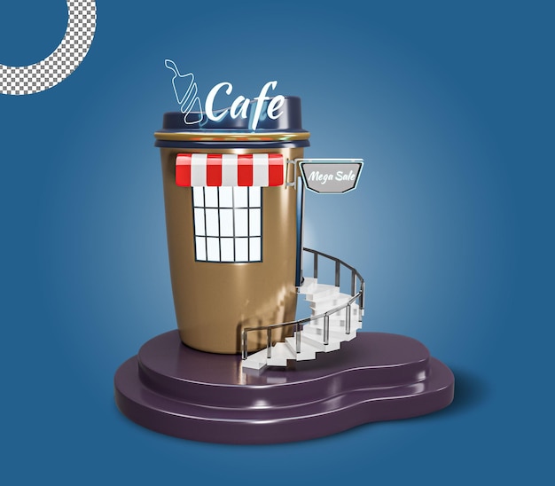 PSD diseño premium de construcción de cafetería o restaurante de café 3d