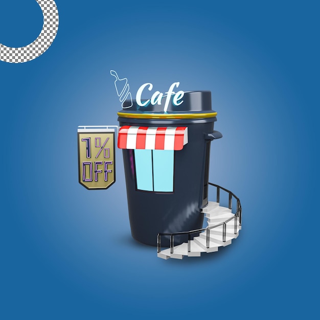 Diseño premium de construcción de cafetería o restaurante de café 3d