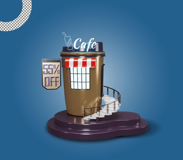 PSD diseño premium de construcción de cafetería o restaurante de café 3d