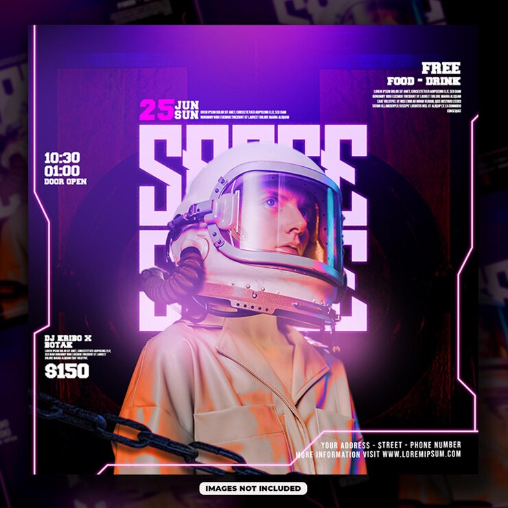 PSD diseño premium de plantilla de noche de fiesta de dj espacial psd