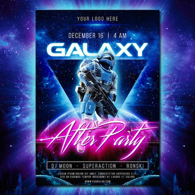 PSD diseño premium de la plantilla de la noche de la fiesta de dj de la galaxia espacial de psd