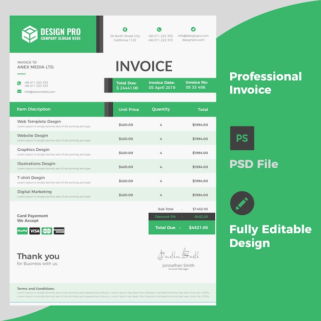 PSD diseño profesional de facturas