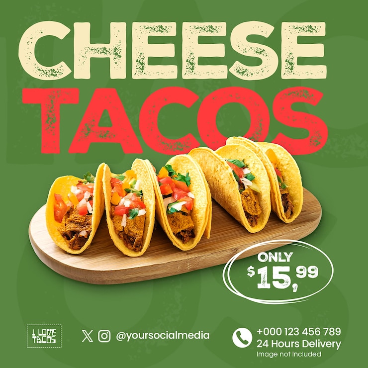 PSD diseño promocional de psd delicious cheese tacos restaurant para las redes sociales y el post de instagram