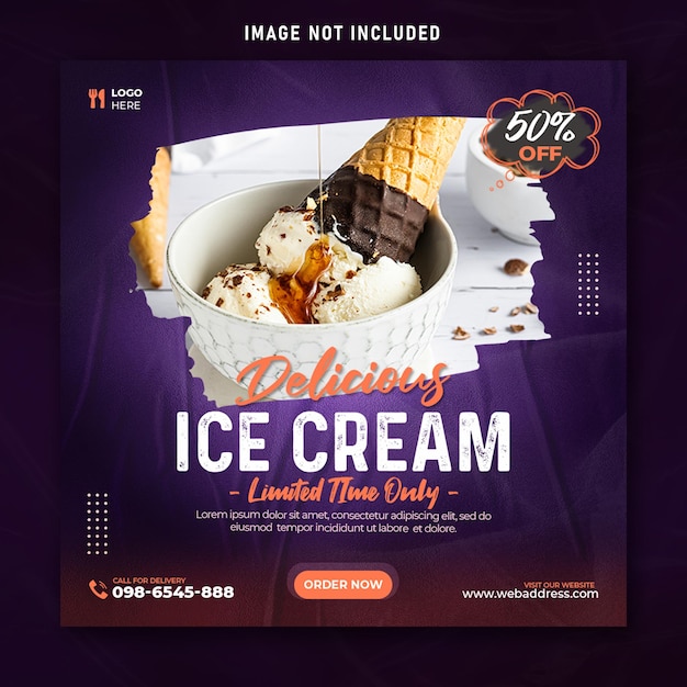 Diseño de publicación de banner de redes sociales de helado delicioso especial