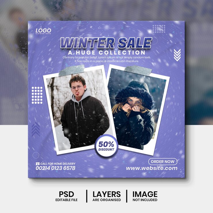 PSD diseño de publicación de banner de redes sociales de venta de moda de invierno