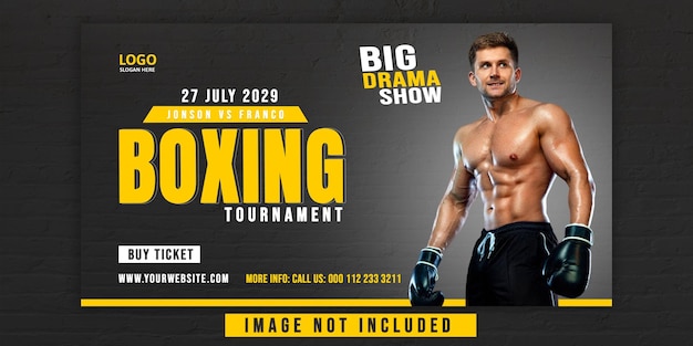 PSD diseño de publicación de banner web de torneo de lucha de boxeo