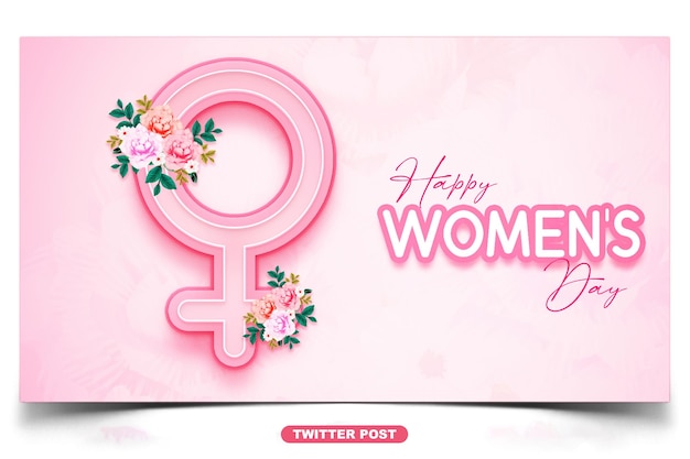 Diseño de publicación del día de twitter del día de la mujer feliz