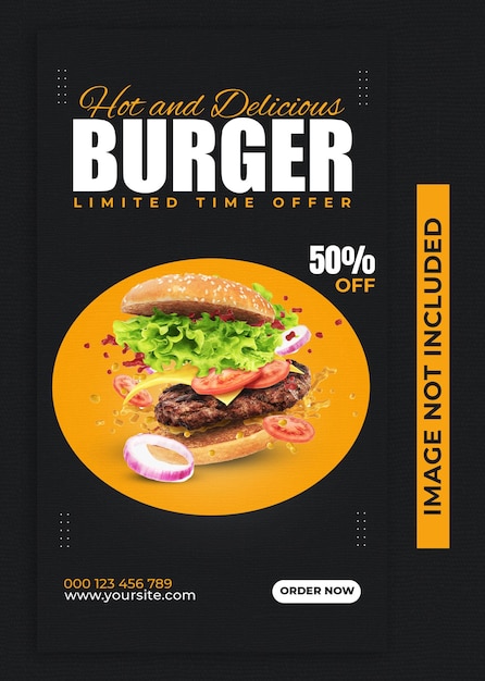 Diseño de publicación de historia de Instagram de hamburguesa caliente y deliciosa