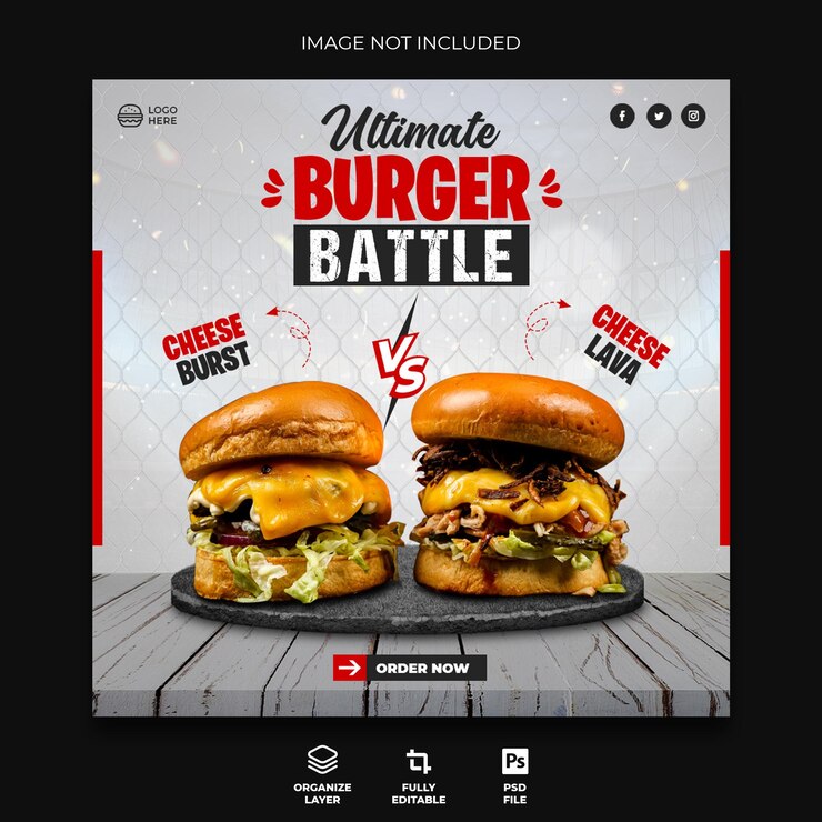 PSD diseño de publicación de instagram de batalla de hamburguesas definitiva