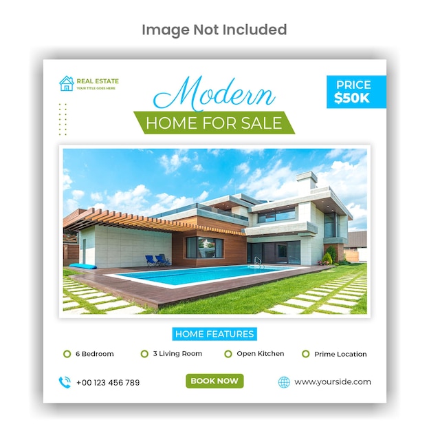 Diseño de publicación de instagram o redes sociales de venta de casas modernas de bienes raíces