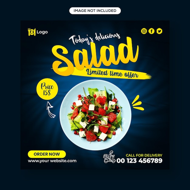 Diseño de publicación de instagram de redes sociales de ensalada deliciosa de hoy