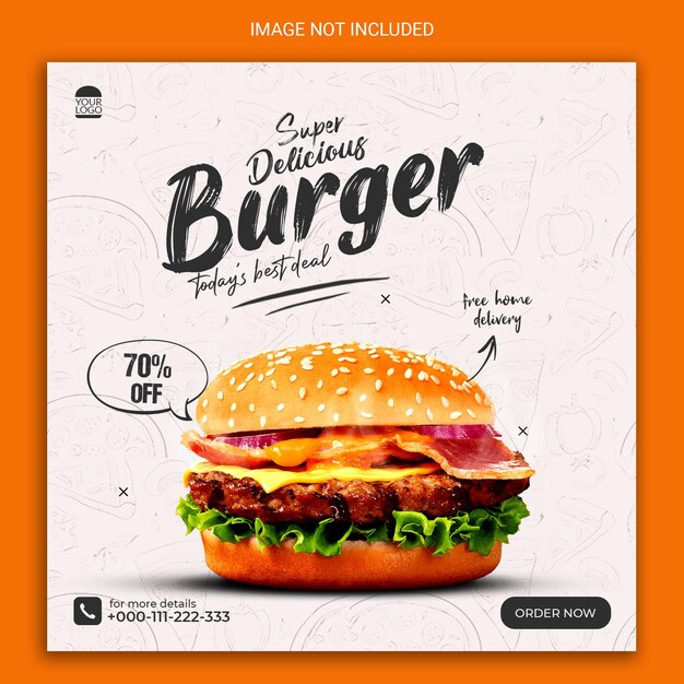 diseño de publicación de promoción de redes sociales de deliciosa hamburguesa