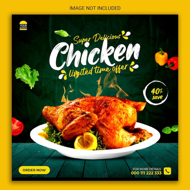 Diseño de publicación de redes sociales de pollo súper delicioso