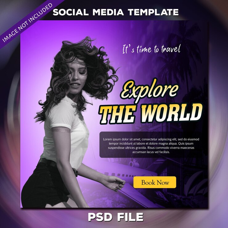 Diseño de publicación de redes sociales de viajes y plantilla de banner web