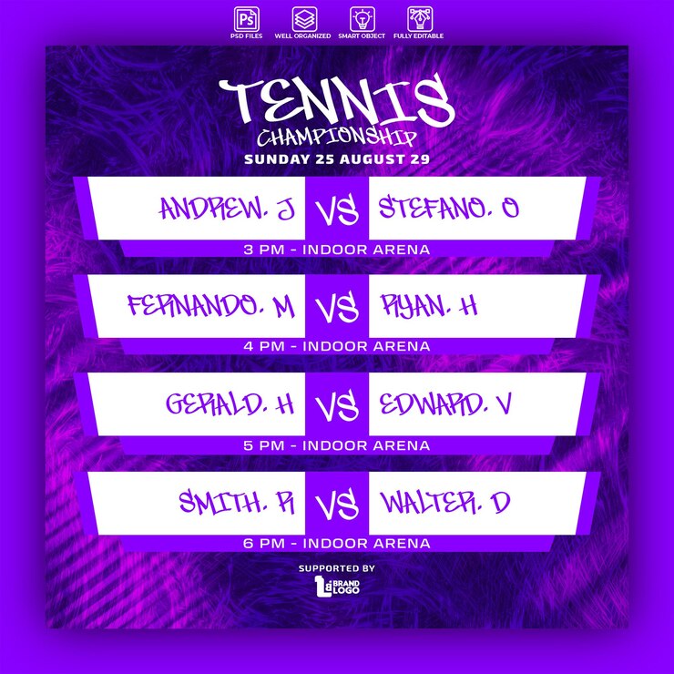 PSD diseño de publicaciones en las redes sociales del campeonato de tenis