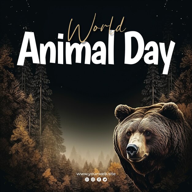 PSD diseño de publicaciones en redes sociales del día mundial de los animales con fondo de oso