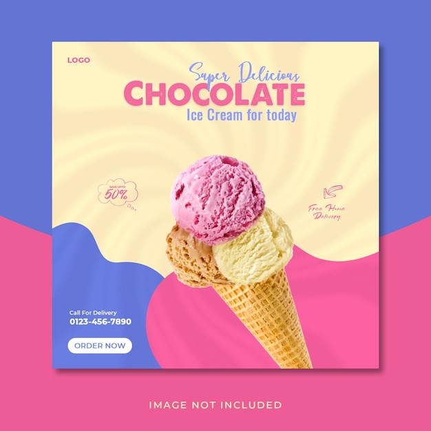 PSD diseño de publicaciones en redes sociales de helado de cono.