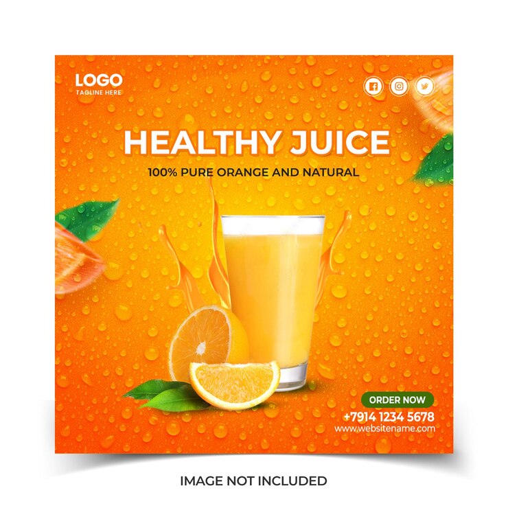 PSD diseño de publicaciones en redes sociales de promoción de bebida de jugo de naranja saludable