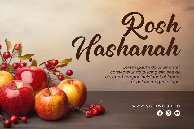 Diseño de publicaciones en redes sociales de rosh hashaná con fondo de manzana