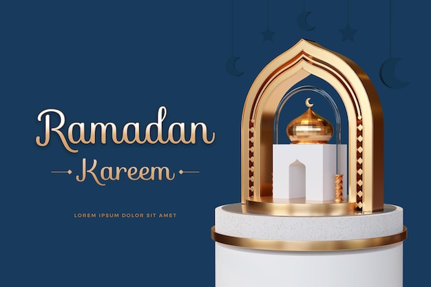 Diseño de ramadan kareem con plantilla de renderizado 3d