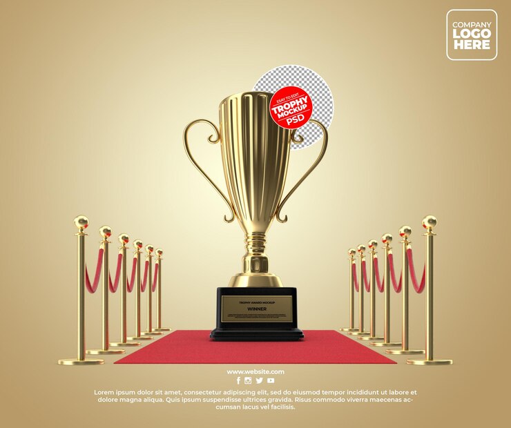 PSD diseño realista de maqueta de premio golden trophy con fondo transparente