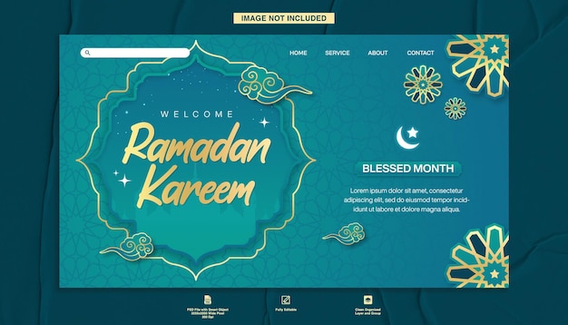 Diseño realista de plantillas de páginas de aterrizaje de ramadan kareem con patrones