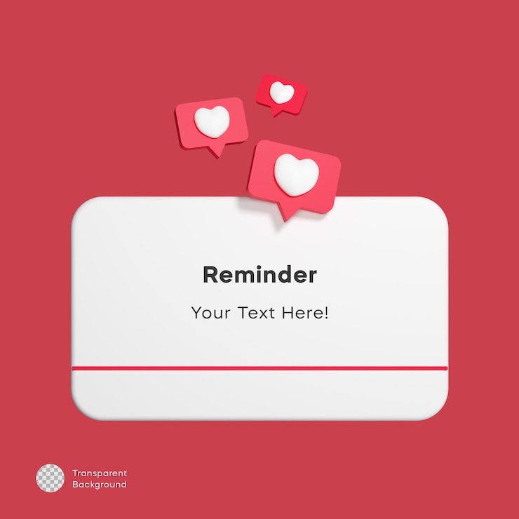 PSD diseño de recordatorio 3d con notificación de corazón de burbuja