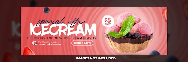 Diseño de redes sociales de helado para banner web