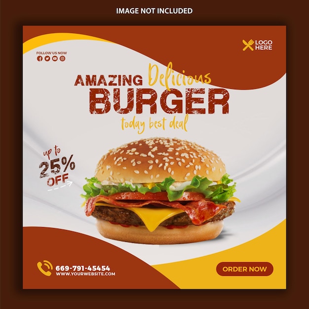 PSD diseño de redes sociales de promoción de alimentos para restaurante de hamburguesas de comida rápida