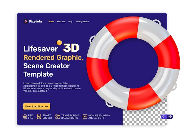 PSD diseño renderizado en 3d lifesaver