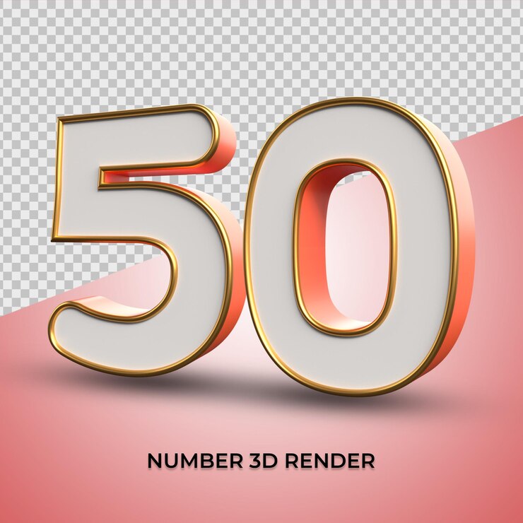 Diseño de renderizado 3D número 50 color naranja para finanzas, tienda