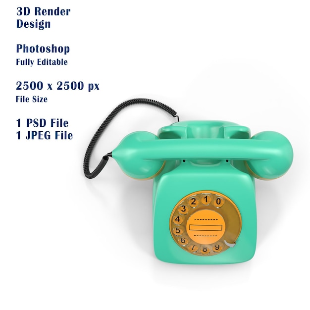 PSD diseño de renderizado 3d de teléfono retro