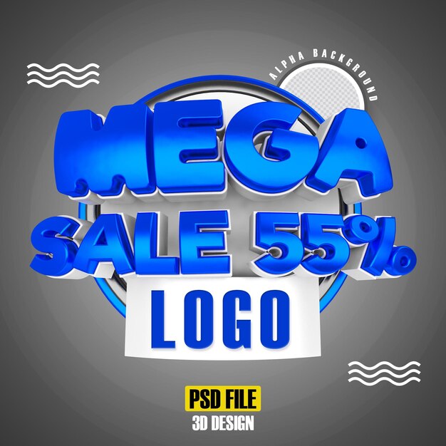 PSD diseño de representación 3d de blue mega sale 55