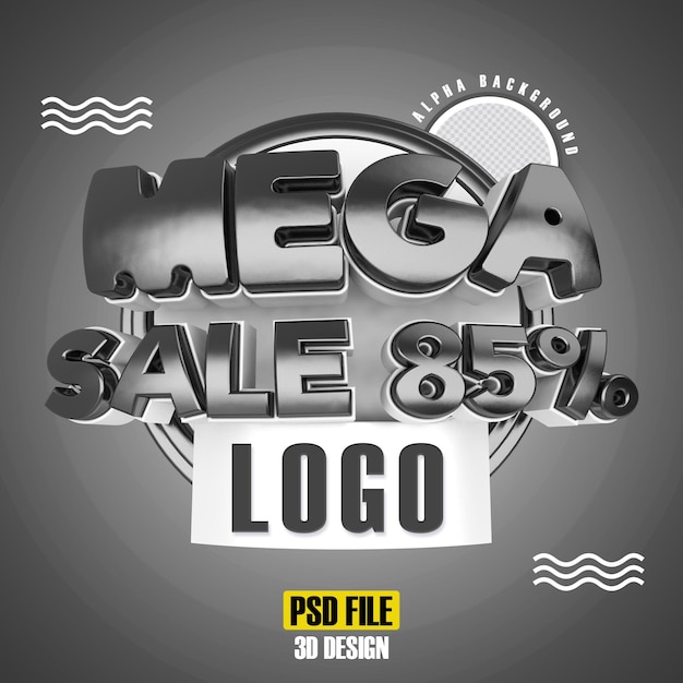 PSD diseño de representación 3d de mega venta 85 negro