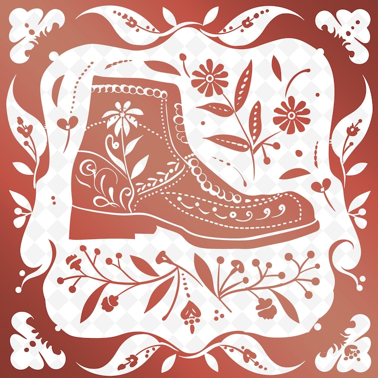 PSD un diseño rojo y blanco con un par de botas en él
