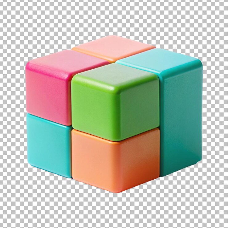 PSD diseño de rompecabezas de bloques 3d de cubos coloridos