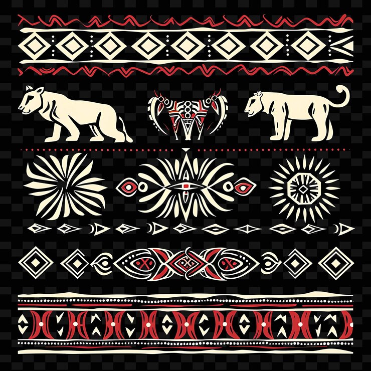 PSD diseño de safari borderlines con decoraciones animales y tribales png diseños únicos de motivos estilizados