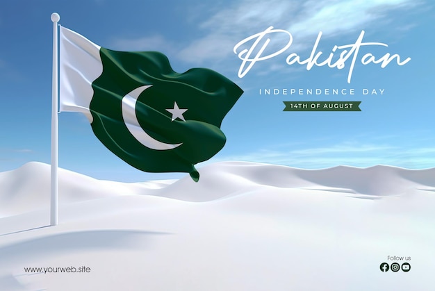 Diseño de saludo del día de la independencia de pakistán feliz con un fondo de bandera ondeante