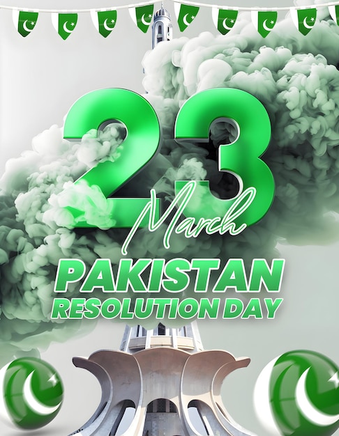 PSD diseño de saludos del día de la independencia de pakistán con minero e pakistán y bandera 23 de marzo