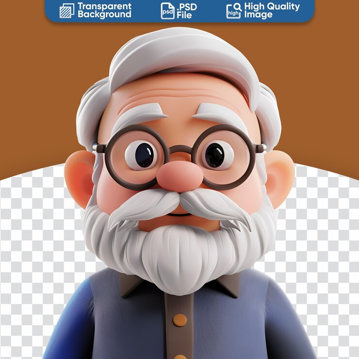 PSD diseño sencillo de dibujos animados de cute old man avatar ilustración 3d elemento de renderización
