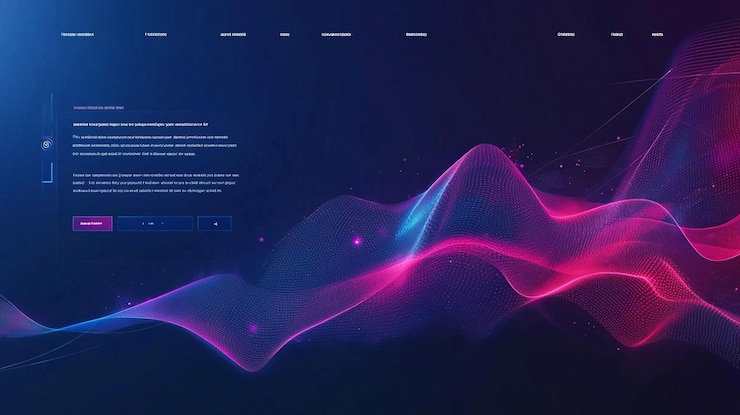 PSD diseño de sitio web abstracto con ondas y partículas de neón que fluyen