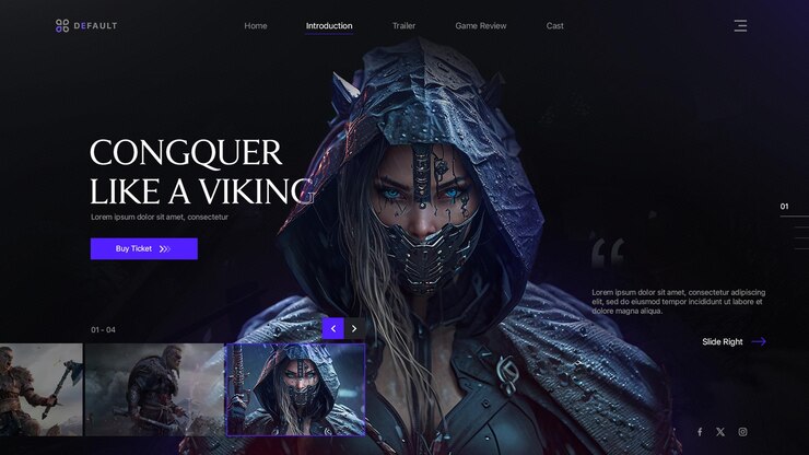 PSD diseño de un sitio web de juegos en un tema aaa en un estilo moderno
