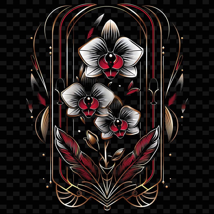 PSD diseño sofisticado de orquídeas phalaenopsis con líneas de frontera con arillustration colecciones abstractas