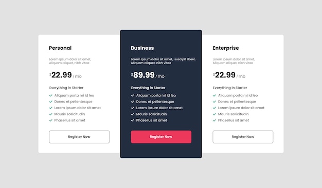 PSD diseño de tabla de precios